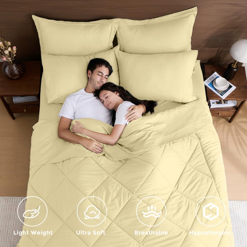 HEVUMYI Cream Yellow Queen Comforter Set - 7-Piece All Season Bed in a Bag Queen  Ultra Soft Bedding Set with Comforter  Flat Sheet  Fitted Sheet  Pillowcases  Pillow Shams - Image 2